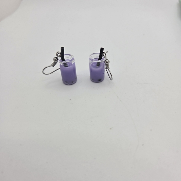Playful Purple Bubble Tea Earrings - Picture 2 of 4